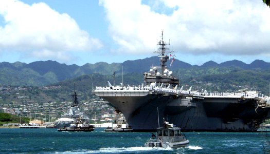 US Navy 080801-N-0879R-003 The aircraft carrier USS Kitty Hawk (CV 63) departs Pearl Harbor after a brief port visit after the conclusion of Rim of the Pacific (RIMPAC) 2008