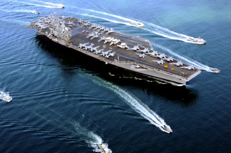 US Navy 080728-N-5961C-001 The Nimitz-class aircraft carrier USS Ronald Reagan (CVN 76) prepares to enter Sasebo harbor in Sasebo, Japan for a port call