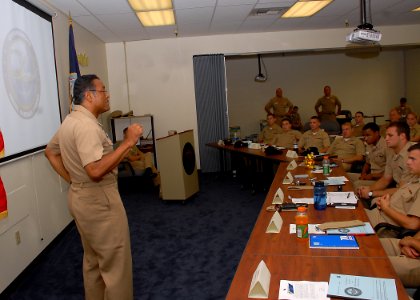 US Navy 080804-N-5411L-002 Vice Adm. D.C. Curtis speaks to officers attending the first Surface Warfare Officer School (SWOS) Division Officer course in San Diego since 2003 photo