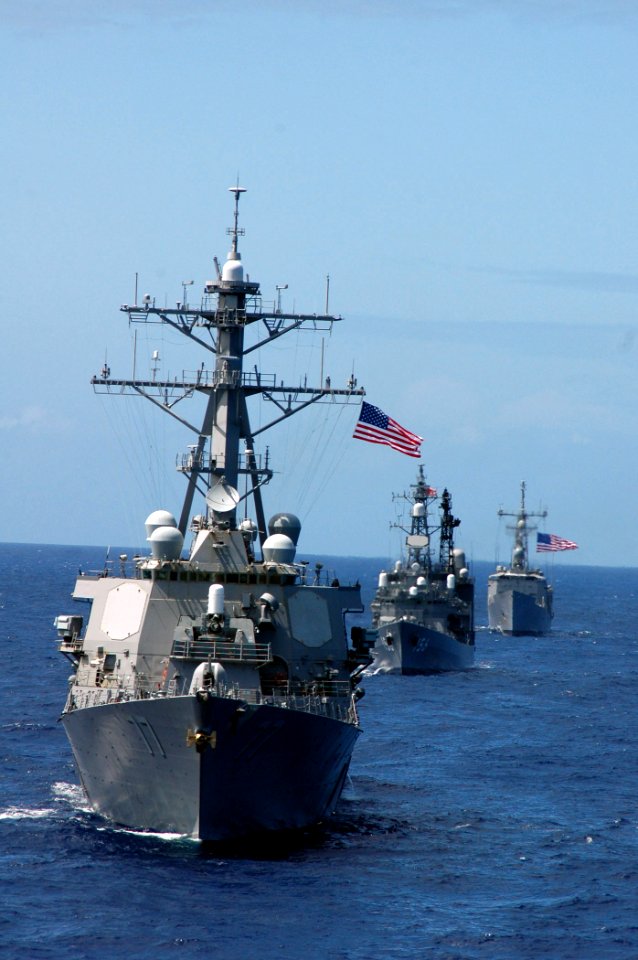 US Navy 080729-N-9076B-002 Ships steam in formation during a Rim of the Pacific 2008 exercise group photo