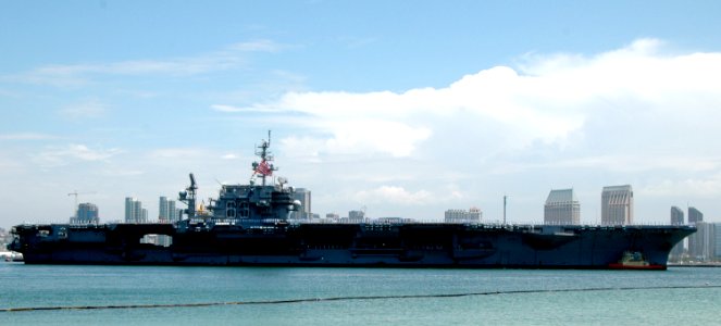 US Navy 080807-N-4021H-087 The aircraft carrier USS Kitty Hawk (CV 63) returns to her homeport of San Diego after being forward deployed to Yokosuka, Japan for the past 10 years