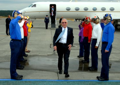 US Navy 080729-N-9860Y-001 Deputy Secretary of Defense the Honorable Gordon England passes through honor sideboys upon his arrival to Naval Air Station Whidbey Island
