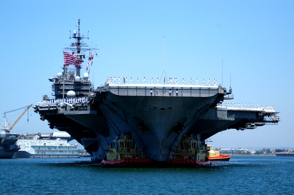 US Navy 080807-N-7029R-021 The aircraft carrier USS Kitty Hawk (CV 63) prepares to moor at Naval Air Station North Island