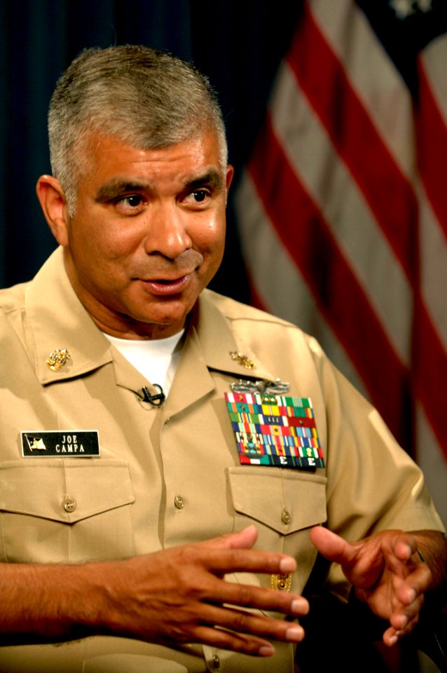 US Navy 080730-N-9818V-034 Master Chief Petty Officer of the Navy (MCPON) Joe R. Campa Jr. discusses the 60th anniversary of the Integration of the Armed Forces
