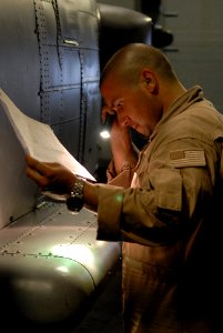 US Navy 080812-N-1635S-002 Aviation Warfare Systems Operator 2nd Class Ian Healy, assigned to the