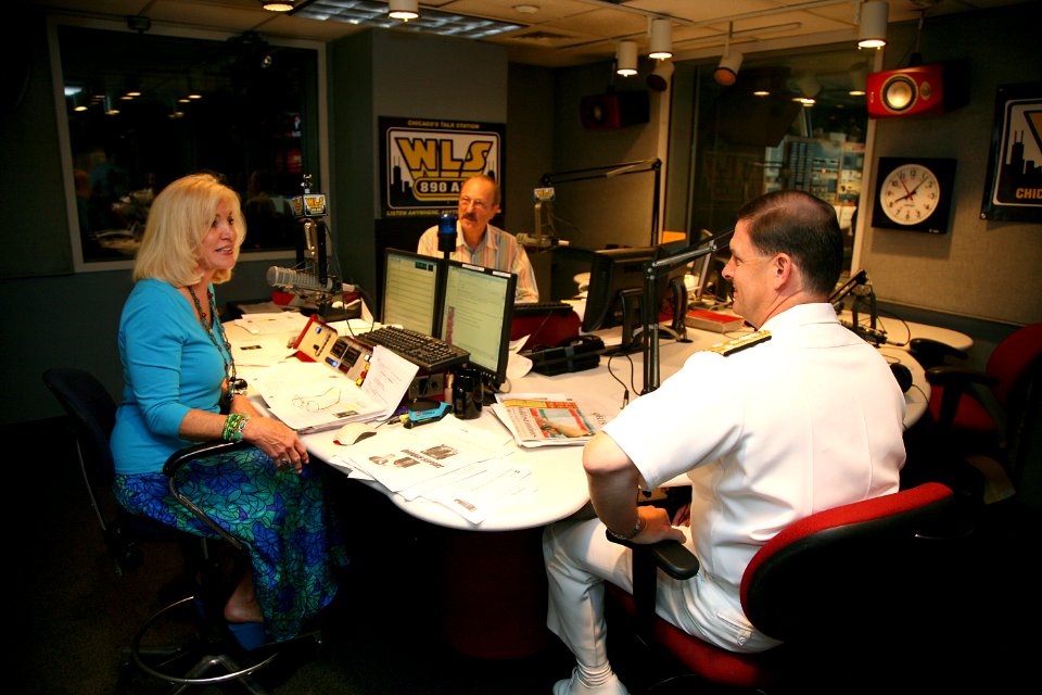 US Navy 080812-N-3271W-005 Vice Adm. David J. Venlet, Commander, Naval Air Systems Command, conducts an interview on the Don Wade and Roma Morning Show at WLS 890 AM Radio