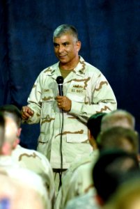 US Navy 080815-N-8273J-122 Master Chief Petty Officer of the Navy (MCPON) Joe R. Campa Jr. speaks to Sailors during an al-hands call at Camp Eggers photo