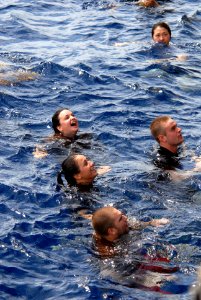 US Navy 080815-N-1635S-003 Sailors assigned to the Arleigh Burke-class guided-missile destroyer USS Howard (DDG 83) enjoy a scheduled swim call