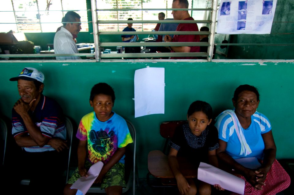 US Navy 080814-N-9620B-004 Nicaraguan families wait in line for medical attention at the clinic at Llano Verde School during a Continuing Promise 2008 medical humanitarian assistance project