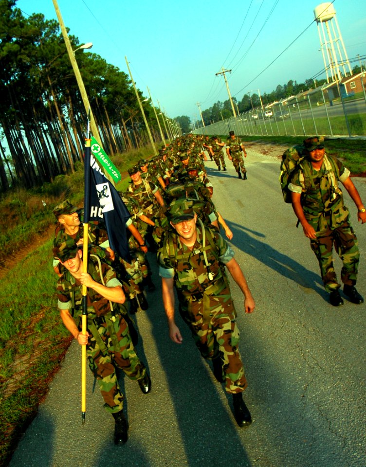 US Navy 080815-N-7367K-012 Seabees assigned to Naval Mobile Construction Battalion (NMCB) 1 march along the outer limits of Naval Construction Battalion Center, Gulfport, during the battalion's three-mile force march