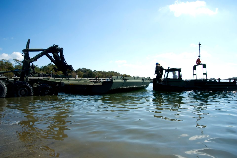 US Navy 120202-N-YX920-524 Sailors and Marines train with an improved ribbon bridge during Bold Alligator 2012