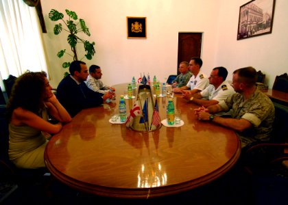 US Navy 080824-N-4044H-075 The Governor of Batumi and Minister of Defense of Georgia meet with Capt. John Moore, commodore, Combined Task Force (CTF) 367