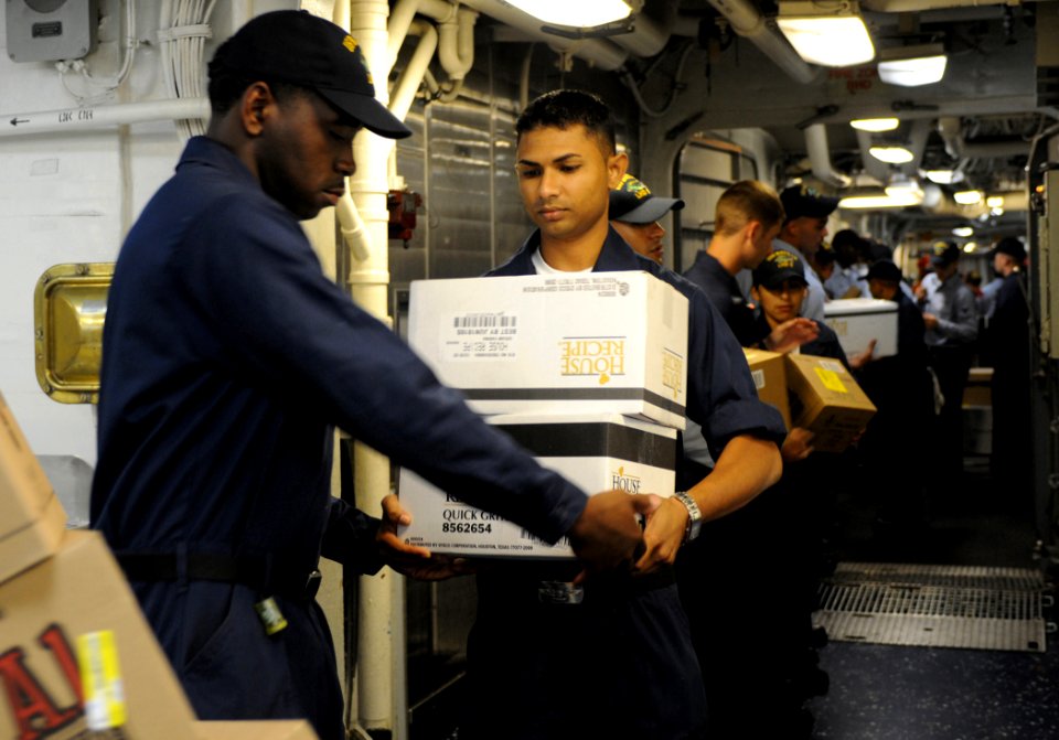 US Navy 080901-N-9740S-004 Sailors load stores in preparation for HURREX 08-002.