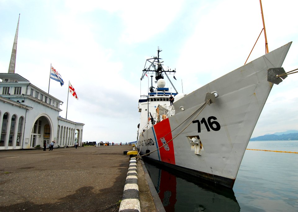 US Navy 080827-N-4044H-140 The U.S. Coast Guard Cutter Dallas (WHEC 716) sits in port shortly before the off-load of more than 76,000 pounds of humanitarian assistance supplies to be given to the people of Georgia has finished