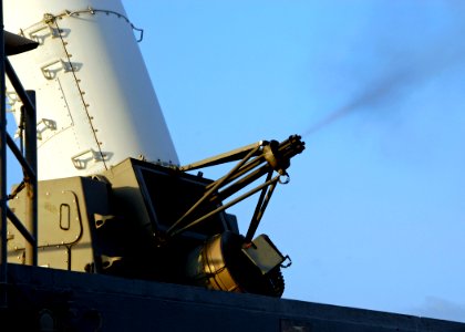 US Navy 080825-N-7280V-018 The Operations Department aboard the U.S. 7th Fleet amphibious command ship USS Blue Ridge (LCC 19) test fires rounds from the close in weapons system while underway