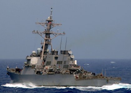 US Navy 080903-N-1082Z-011 he guided-missile destroyer USS Ramage (DDG 61) transits through the Atlantic Ocean photo