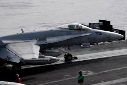 US Navy 080828-N-4005H-032 An F-A-18C Hornet launches from the flight deck of the Nimitz-class aircraft carrier USS Ronald Reagan (CVN 76).