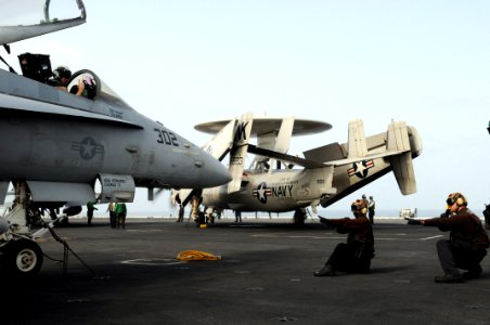US Navy 080828-N-3659B-366 Aviation Machinist's Mate Airman Shawn Connors and Aviation Machinist's Mate Airman Carlos Hernandez conduct pre-flights checks