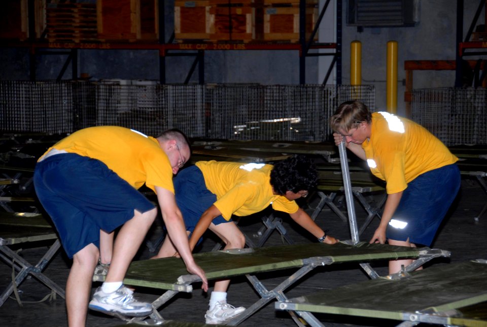 US Navy 080831-N-2468S-001 Seabees set up cots to prepare for Hurricane Gustav