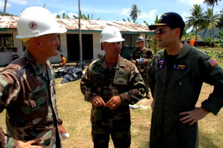 US Navy 080831-N-1328S-006 Vice Adm. John M. Bird, commander, U.S. 7th Fleet, speaks to the construction site managers at Messa Elementary school during a Pacific Partnership engineering civic action program on Fefen Island