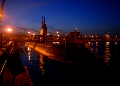 US Navy 080903-N-7705S-008 The Los Angeles class attack submarine USS Oklahoma City (SSN 723) prepares for sea at Naval Station Norfolk