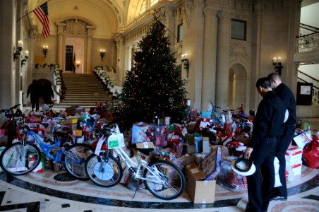 US Navy 111212-N-OA833-002 Presents surround the Giving Tree in Bancroft Hall at the U.S. Naval Academy photo