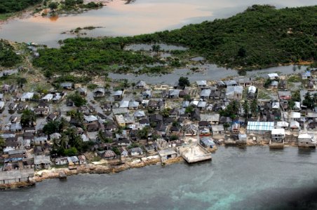 US Navy 080909-N-3595W-092 An aerial view of the Haitian coastline after the area has been struck by four tropical systems this hurricane season photo