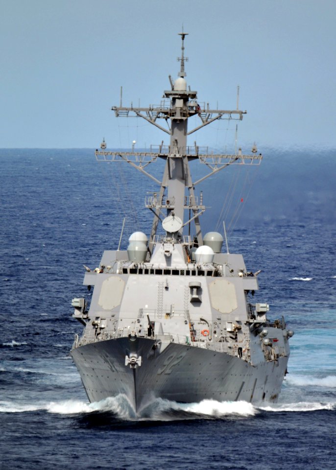 US Navy 080907-N-7981E-148 The Arleigh Burke-class guided-missile destroyer USS Momsen (DDG 92) approaches the Military Sealift Command dry cargo-ammunition ship USNS Richard C. Byrd (T-AKE 4) during an underway replenishment
