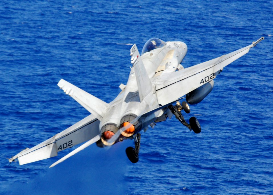 US Navy 080908-N-2638R-002 An F-A-18C Hornet from Strike Fighter Squadron (VFA) 195, the