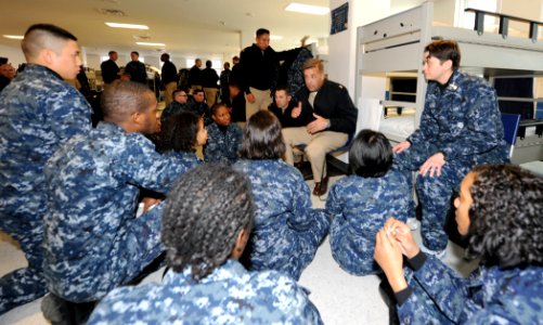 US Navy 111118-N-IK959-409 Master Chief James Thompson talks with recruits