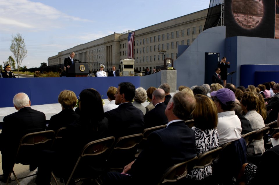 US Navy 080911-D-7203C-013 President George W. Bush speaks at the Pentagon Memorial dedication ceremony Sept. 11, 2008