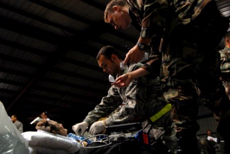 US Navy 080910-N-8828S-095 Military personnel prepare a medical patient for evacuation Wednesday, Sept. 10, 2008 from Corpus Christi, Texas to a medical facility in Dallas as Hurricane Ike approaches the Texas Gulf Coast