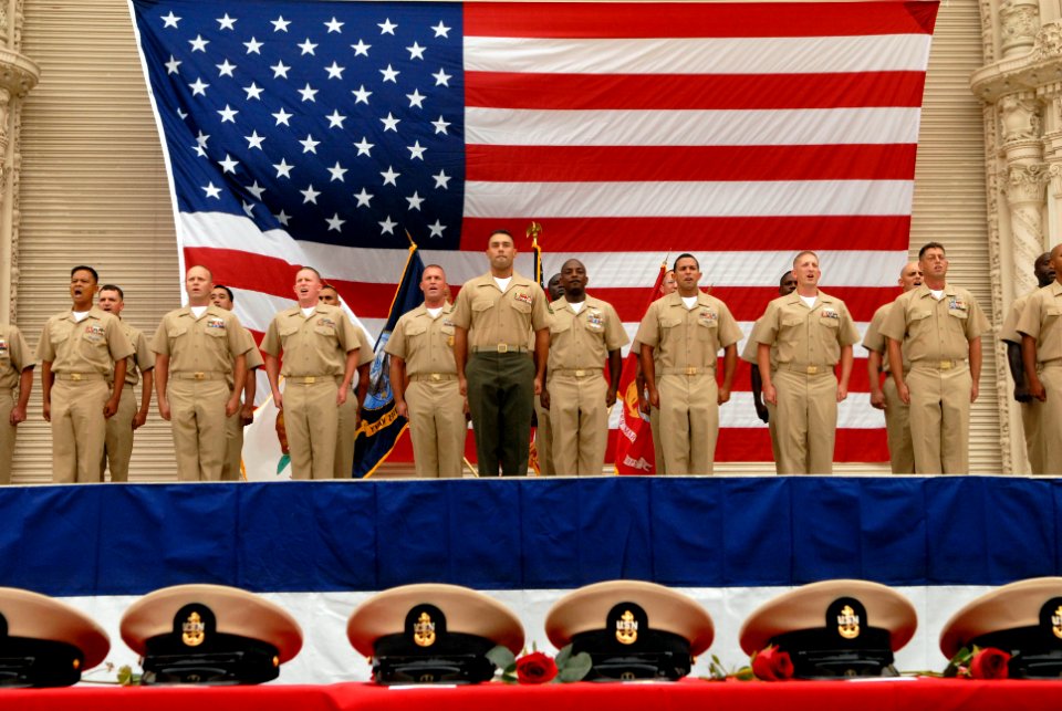 US Navy 080916-N-9818V-266 Chief petty officer selectees line up during their pinning ceremony held at the Spreckels Organ Pavilion in Balboa Park