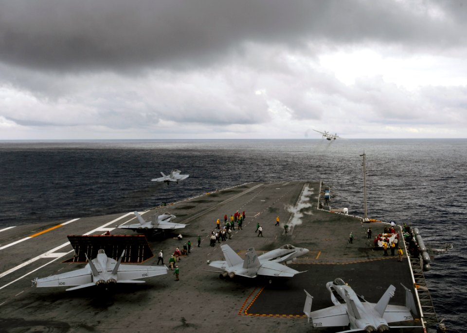 US Navy 080915-N-7241L-004 The aircraft carrier USS Theodore Roosevelt (CVN 71) conducts flight operations in the Atlantic Ocean. Roosevelt is deployed as the lead ship of the Theodore Roosevelt Carrier Strike Group