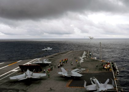 US Navy 080915-N-7241L-004 The aircraft carrier USS Theodore Roosevelt (CVN 71) conducts flight operations in the Atlantic Ocean. Roosevelt is deployed as the lead ship of the Theodore Roosevelt Carrier Strike Group