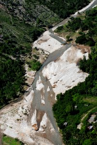 US Navy 080914-N-3595W-289 An aerial photograph of a landslide caused by Hurricane Ike photo