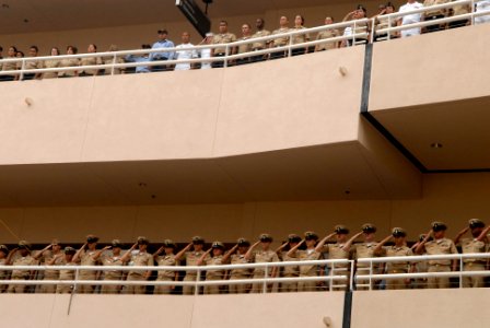 US Navy 080916-N-9818V-056 Sailors gather to watch the chief petty officer selectee pinning ceremony held at Naval Medical Center San Diego