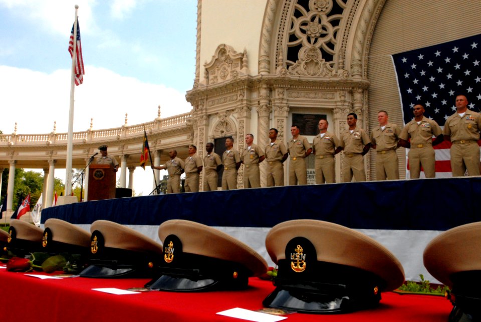 US Navy 080916-N-9818V-357 Master Chief Petty Officer of the Navy (MCPON) Joe R. Campa Jr. addresses the chief petty officer selectees during a pinning ceremony held at the Spreckels Organ Pavilion in Balboa Park