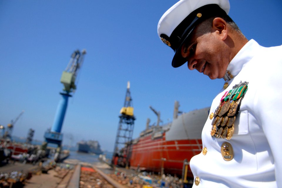 US Navy 080918-N-9818V-348 USNS Carl Brashear (T-AKE 7) is launched into the San Diego Bay after the ship's sponsor, Ms. Lauren E. Brashear, christened the ship during the ceremony held at General Dynamics