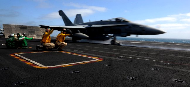 US Navy 110524-N-OY799-355 An F-A-18C Hornet launches from USS John C. Stennis (CVN 74)