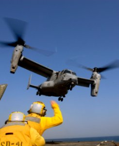 US Navy 110823-N-GH121-100 An MV-22B Osprey assigned to Marine Medium Tiltrotor Squadron (VMM) 263 (Reinforced)