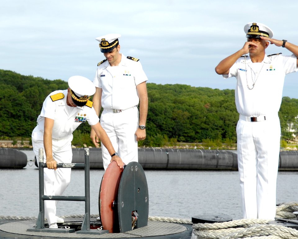 US Navy 080916-N-8467N-007 Adm. Paolo La Rosa boards the Italian submarine ITS Salvatore Todaro (S 526)