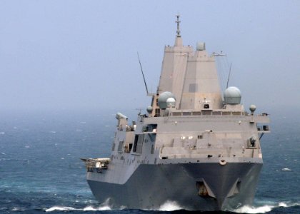US Navy 110412-N-7508R-069 The amphibious transport dock ship USS Mesa Verde (LPD 19) is underway during a training exercise in the Atlantic Ocean