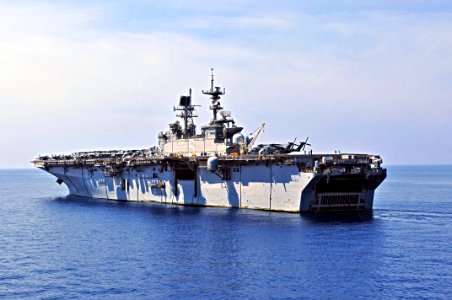 US Navy 110601-N-XO436-007 USS Bataan (LHD 5) conducts small boat operations with USS Barry (DDG 52) (not pictured)
