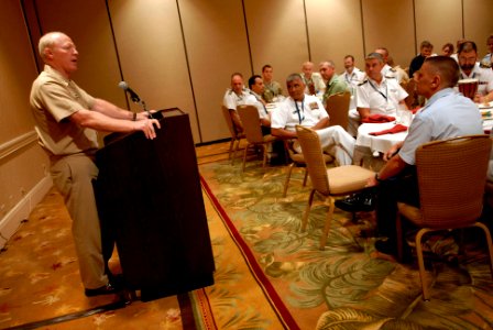 US Navy 080922-N-9818V-263 Adm. Robert F. Willard addresses the participants of the second Global Maritime Senior Enlisted Sailor Symposium