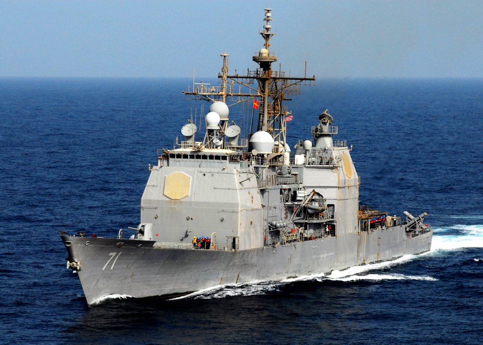 US Navy 080923-N-2183K-024 The guided-missile cruiser USS Cape St. George (CG 71) steams in the Indian Ocean supporting maritime security operations in the U.S. 5th Fleet area of responsibility