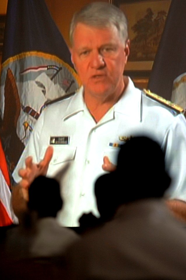 US Navy 080923-N-9818V-136 Chief of Naval Operations (CNO) Adm. Gary Roughead delivers a message to the participants of the second Global Maritime Senior Enlisted Sailor Symposium