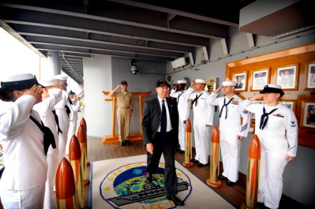 US Navy 080926-N-7280V-016 Secretary of the Navy the Honorable Dr. Donald C. Winter passes through honor sideboys