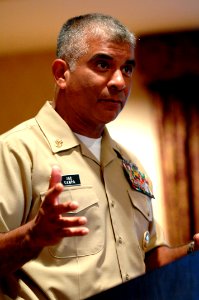 US Navy 080924-N-9818V-010 Master Chief Petty Officer of the Navy (MCPON) Joe R. Campa Jr. addresses the participants of the second Global Maritime Senior Enlisted Sailor Symposium