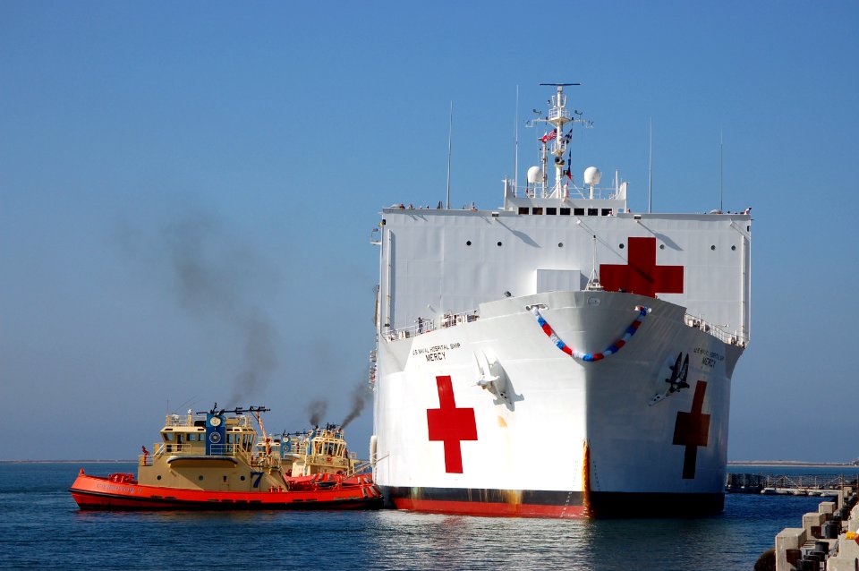US Navy 080925-N-3570S-024 The Military Sealift Command hospital ship USNS Mercy (T-AH 19) arrives at Naval Station San Diego after a four-month deployment